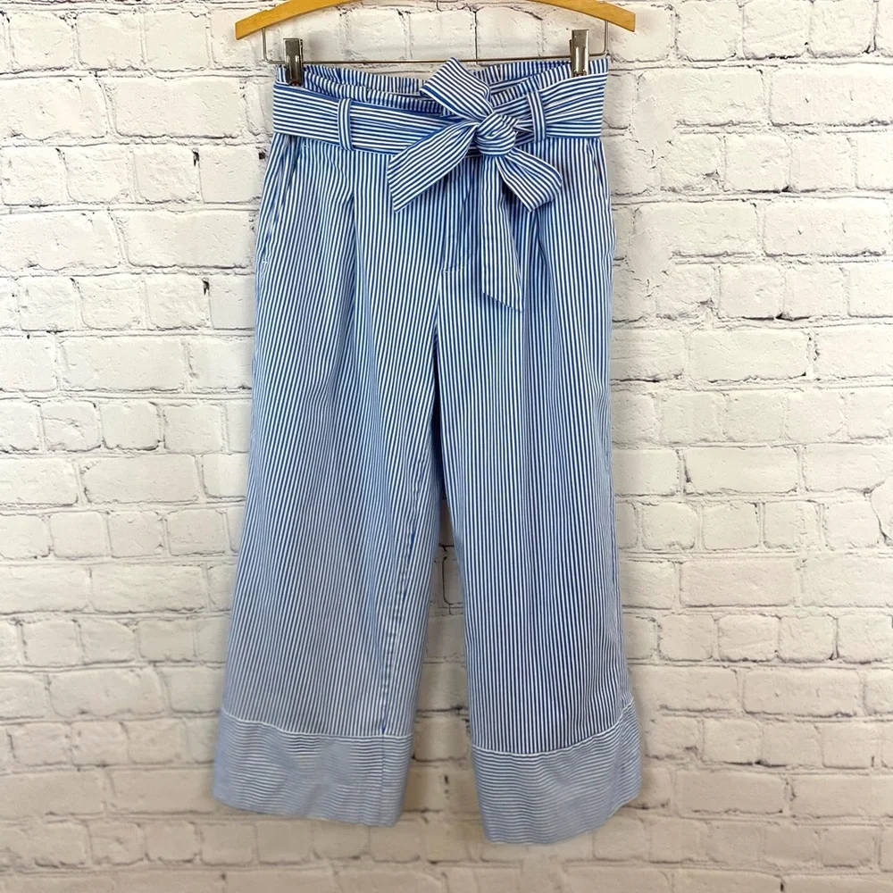 Banana Republic Pant Sz 0 Wide Leg Crop Stripe - Picture 2 of 8